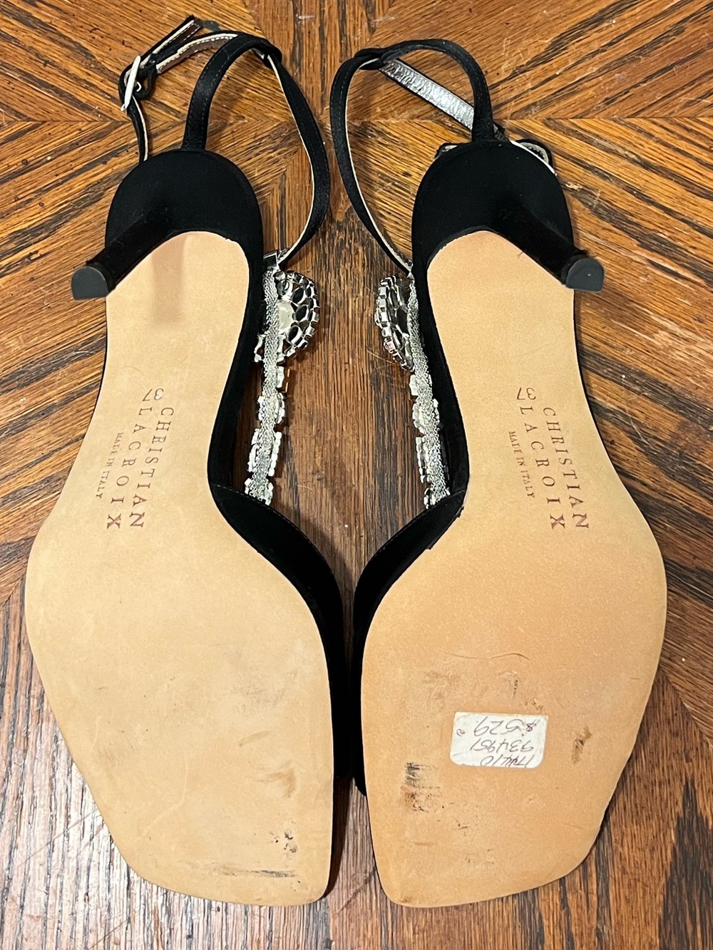 Christian Lacroix Made in Italy Embellished Satin T-Strap Heels – EU 37 - Picture 10 of 11